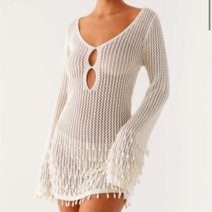 Majestic Beaded Crochet Mini Dress - Ivory